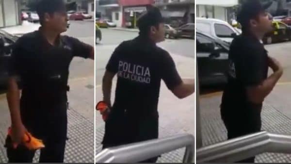 Un policía fue filmado echando al
