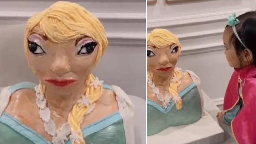 La reacción viral de una niña tras recibir una torta fallida de la película  Frozen